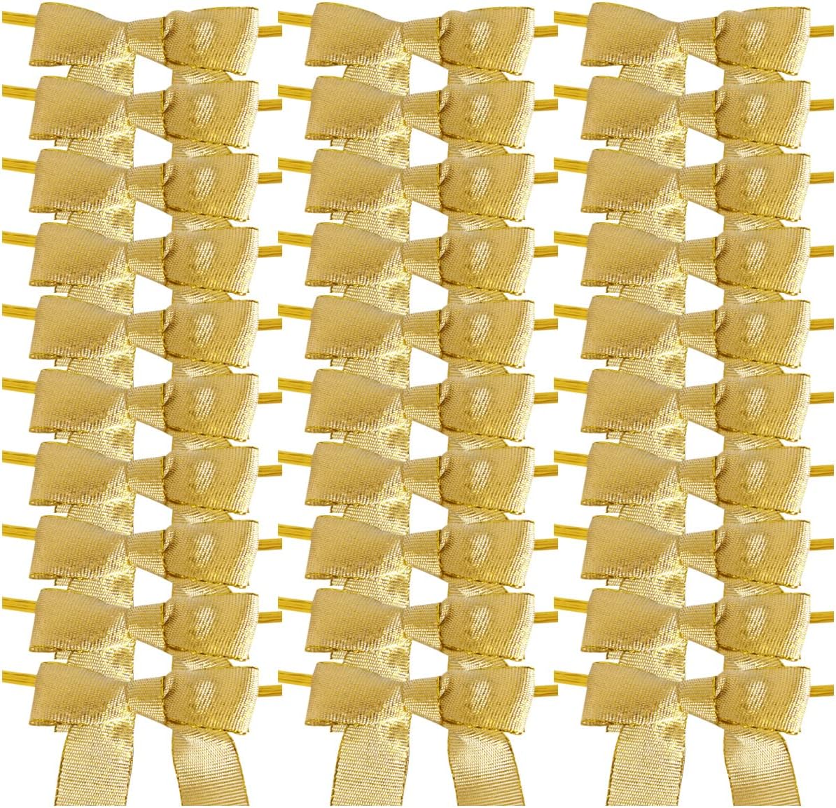 50pcs 2-1/2" Metallic Gold Bows for Crafts Pretaied Christmas Bows for Decoration with Twist Ties Hot Cut Tails(W.Gold)