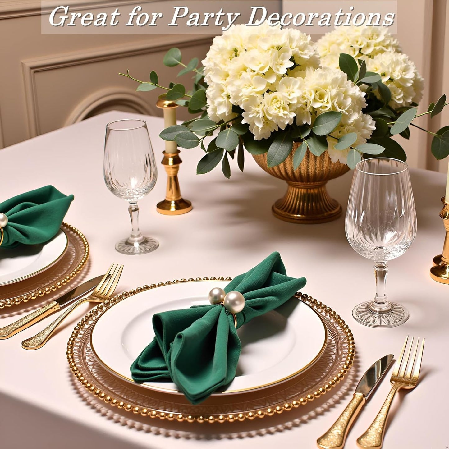 Pearl Napkin Rings Set of 50,Gold Rings Napkin Holders Delicate Serviette Buckle for Wedding Thanksgiving Christmas Family Birthday Party Kitchen Table Décor(50,Pearl)