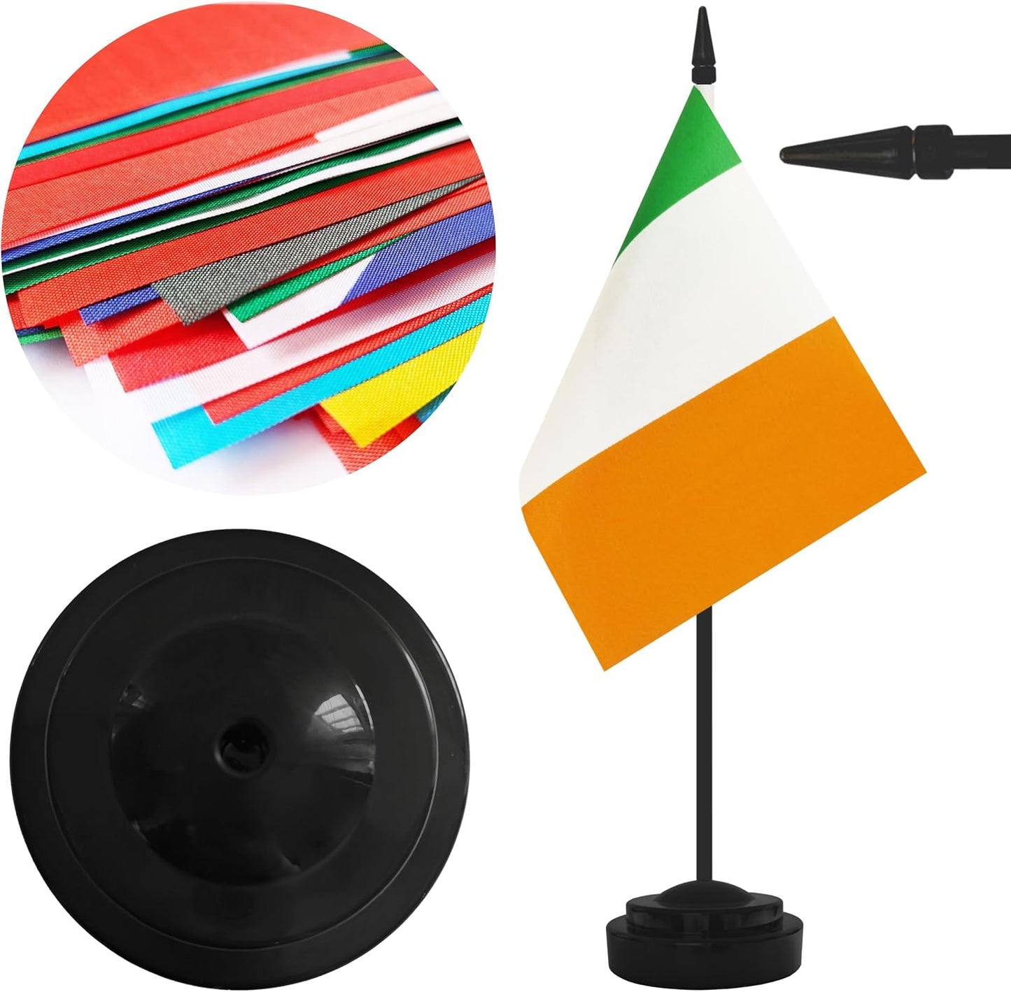 2 Pack Ireland Desk Flag Set, Irish Desktop Small Miniature Table Office Flag with 12" Black Pole and Black Base, Offices, Classroom, Home, Festival Decoration (Ireland)