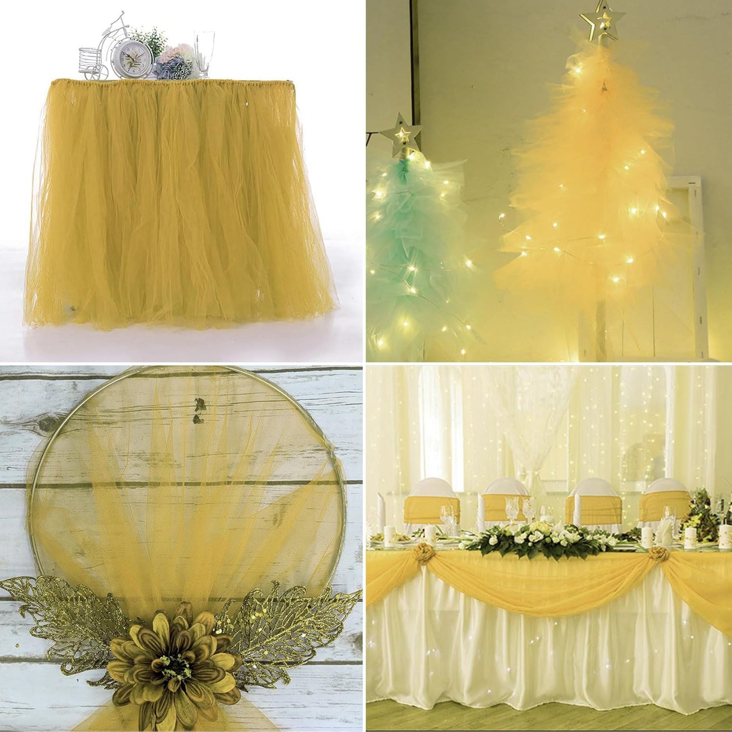 Antique Gold Tulle Fabric Rolls 54 Inch by 20 Yards Tulle Bolt Spool for Wedding Christmas Decorations DIY Tutu Baby Shower Table Skirt Ceiling Decor Birthday Party Craft Supplies