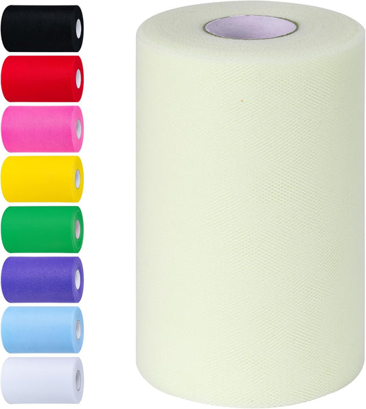 Beige White Tulle Fabric Rolls 6 Inch by 100 Yards (300 feet) Tulle Roll Spool Fabric for DIY Tutu Skirt Baby Shower Birthday Party Wedding Decorations Christmas Craft Supplies (﻿Beige White)