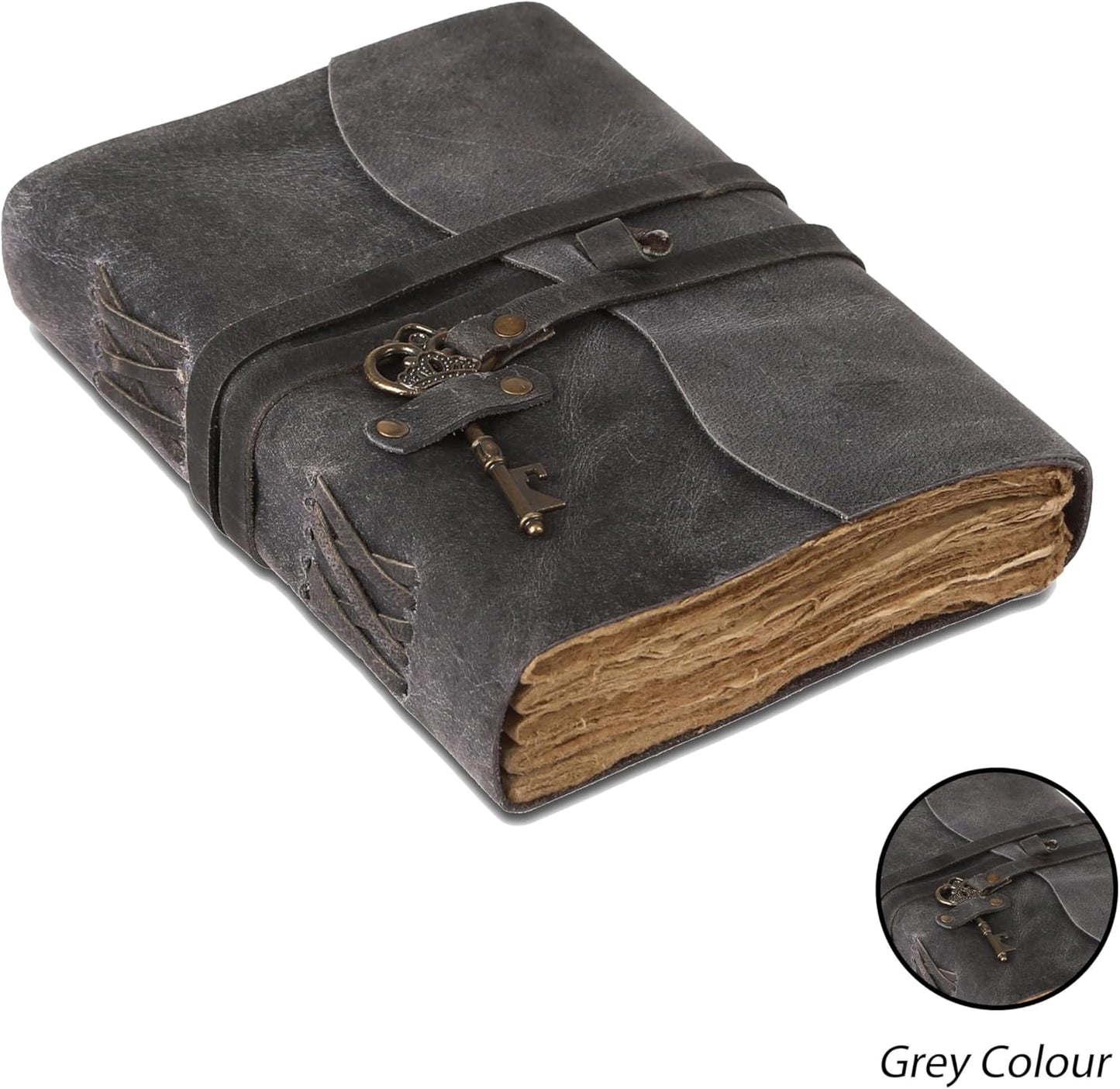 Leather Journal with Lined and Unlined Deckle Edge Paper 8x6 inch and Vintage Key | Handmade Writing Notebook Diary | Bound Daily Notepad for Men & Women Medium, Sketch/Writing pad for Artists