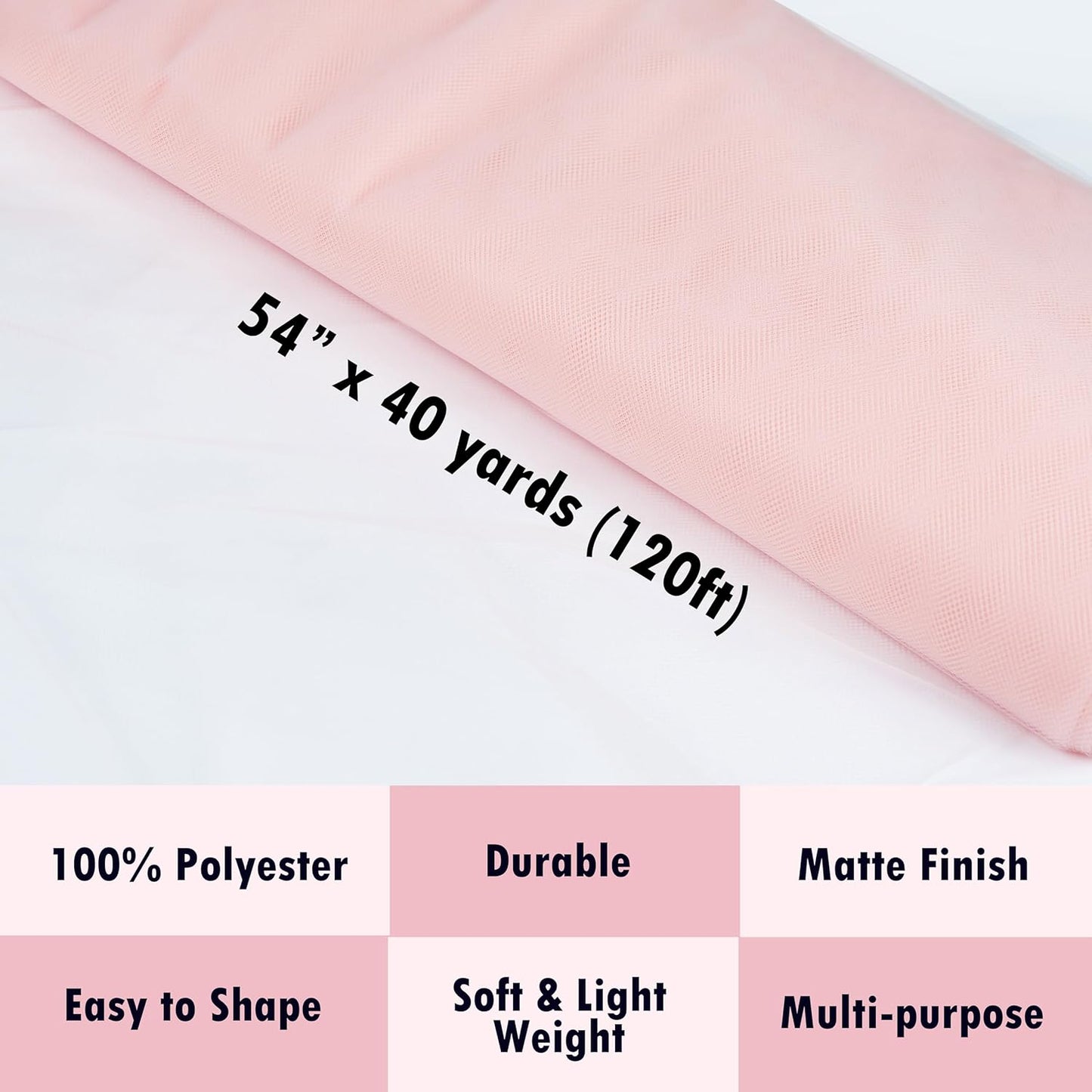 Craft And Party, Blush Fabric Tulle Roll 54 Inch by 40 Yards (120 ft) Fabric Tulle Bolt for DIY Tutu Skirt, Wedding and Decoration (Blush)