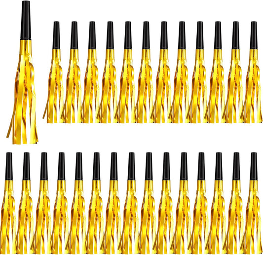 200 Pcs Party Blowers Noise Makers Party Horns Blowout Clappers Noisemakers for Halloween Christmas Birthday Sporting Party New Year's Eve Party Supplies 2025(Black Gold)