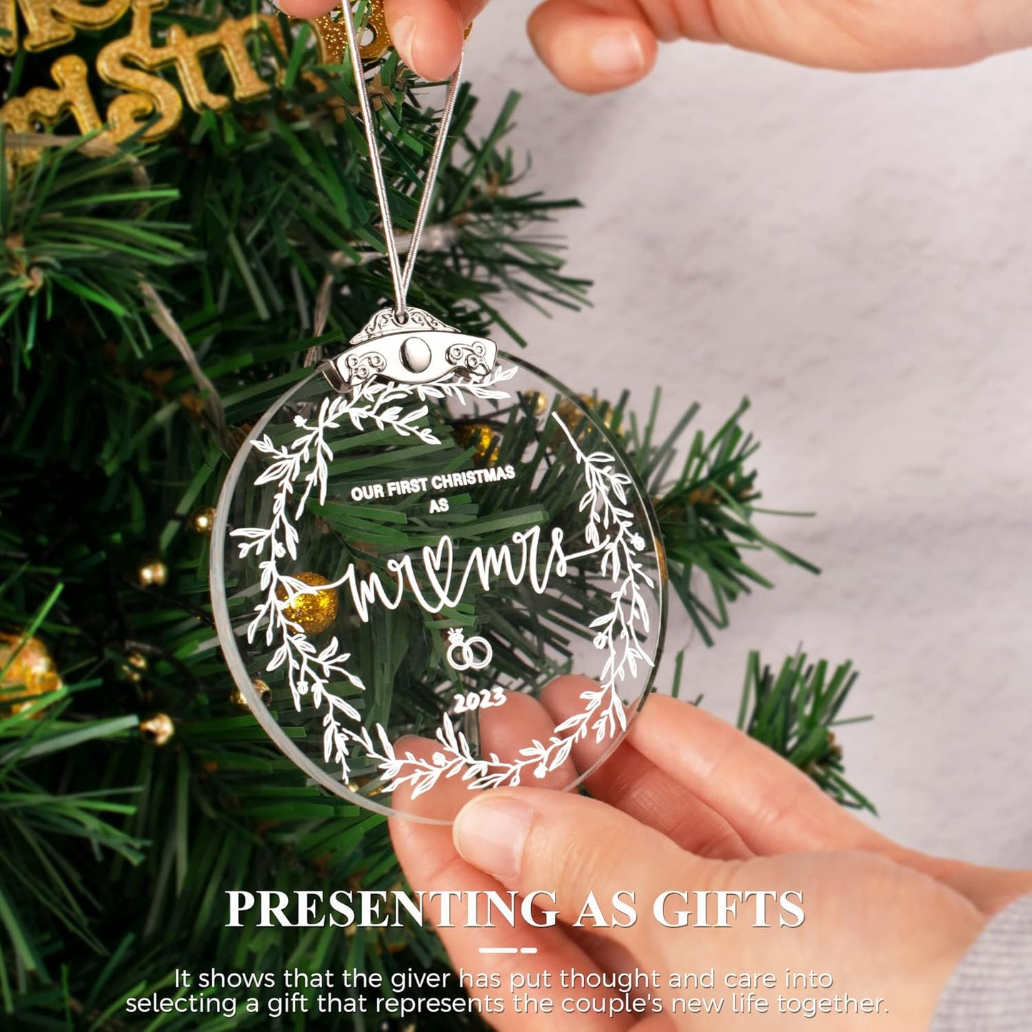 First Christmas Married Ornament 2023 Glass Wedding Keepsake Gift Box for Couples