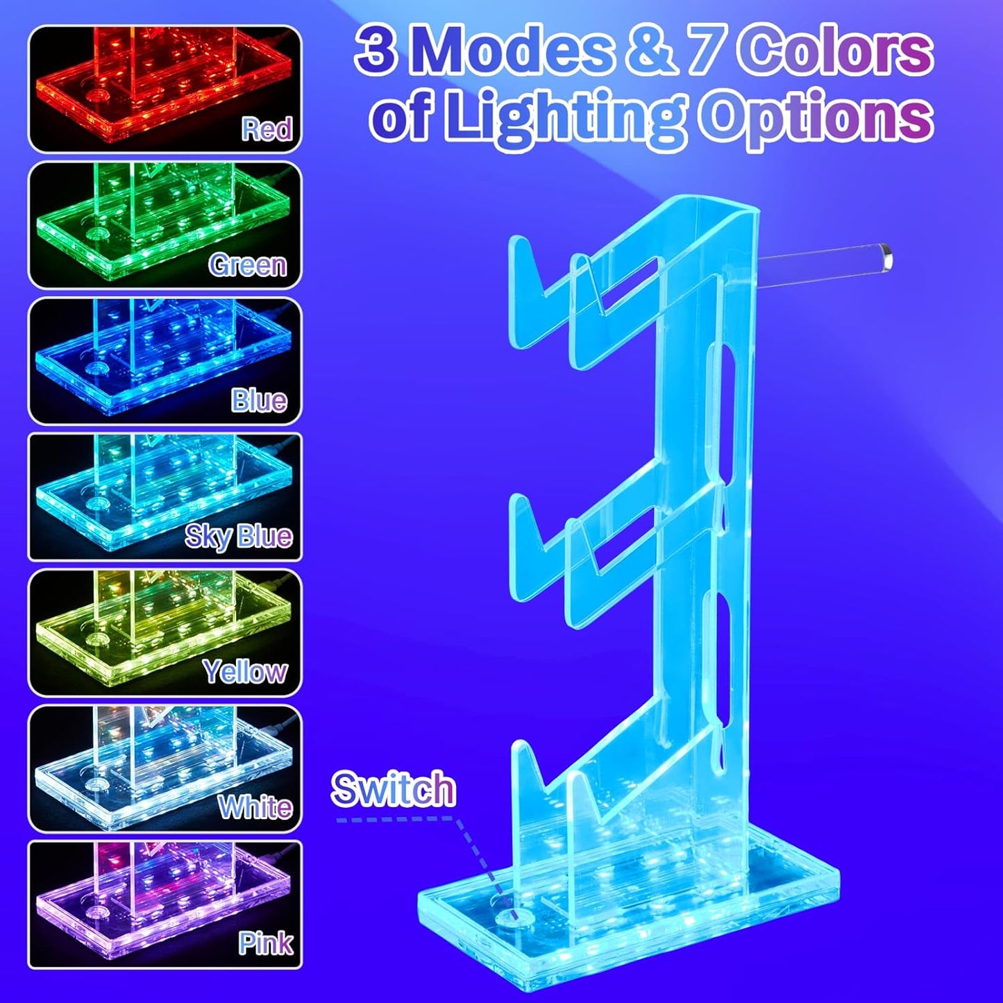 Game Controller Holder with Light Colorful Acrylic Headphones Stand with 3 Modes 7 Colors USB Charging Port for PS4, PS5, PC Universal Design (2 Tiers with Lights)