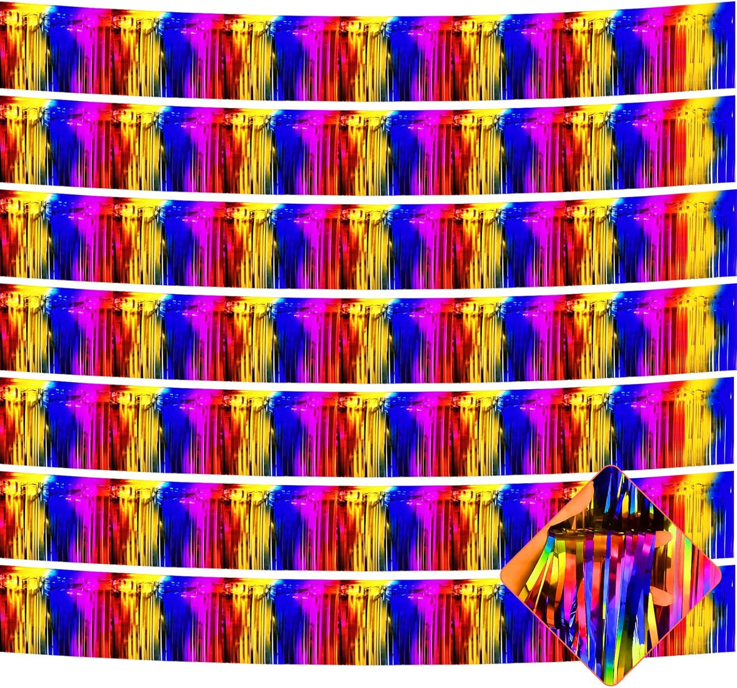 10 Pack 10 Feet Foil Fringe Garland Metallic Tinsel Streamers Banner Wall Hanging Curtain Backdrop for Parade Floats, Bachelorette, Wedding, Birthday, Halloween, Christmas Party Decorations(Rainbow)