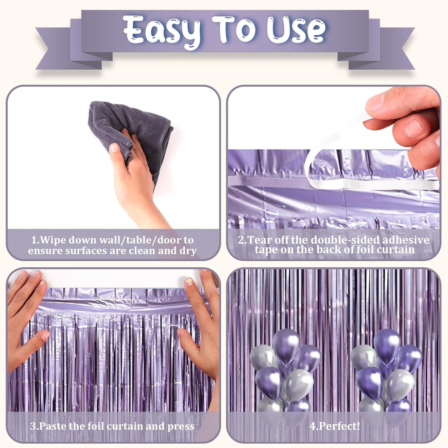 3 Pack 3.3 x 6.6 ft Lavender Foil Fringe Backdrop Curtains, Tinsel Streamers Party Decorations, Fringe Backdrop for Birthday, Baby Shower, Gender Reveal, Graduation