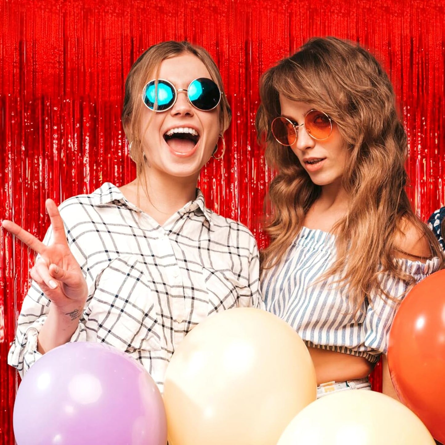 3 Pack Red Foil Fringe Curtain Backdrop, 3.28Ft x 8.2Ft Metallic Tinsel Foil Fringe Streamer Curtains for Photo Booth, Mother's Day, Easter, Birthday, Wedding Party Decorations