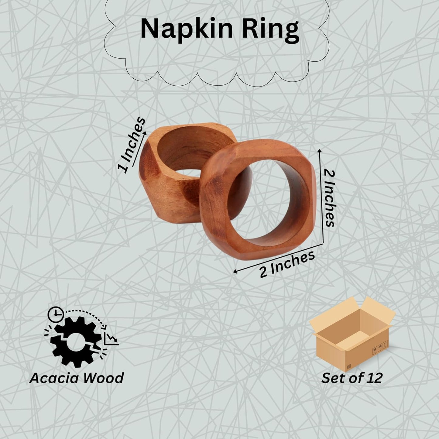 Wooden Napkin Rings Set of 12 Fall Decor for Home Square Acacia Wood Napkin Holders for Dining Table Wood Napkin Ring Rustic Table Décor for Weddings, Parties, Everyday Use (Brown) - CLEENTABLE