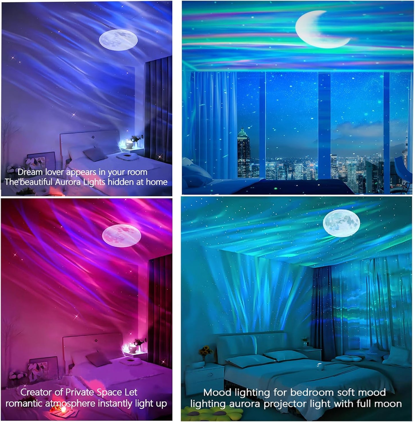 Aurora Northern Lights Projector: 60+ Light Effects White Noise Stars Sky Moon Lights for Bedroom Bluetooth Remote Timer Multi Colors, Mood Lighting Room & Classroom Decor