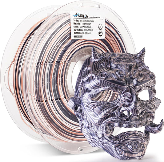 AMOLEN Silk PLA 3D Printer Filament, Shiny Multicolor Rainbow PLA Filament 1.75mm, Fast Color Change PLA 3D Printing Filament for Most FDM 3D Printer, Black Pink White, 1kg (2.2lbs)