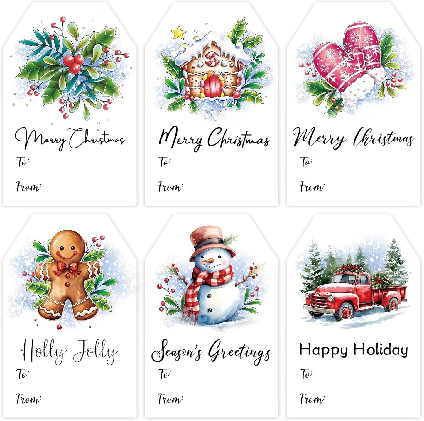 Christmas Gift Tags Stickers, 96Pcs Christmas Gift Labels Stickers, Self-Adhesive Christmas Name Tags for Xmas Gifts Wrap Presents Boxes Decoration, 2 x 3 Inch (Watercolor Blue)