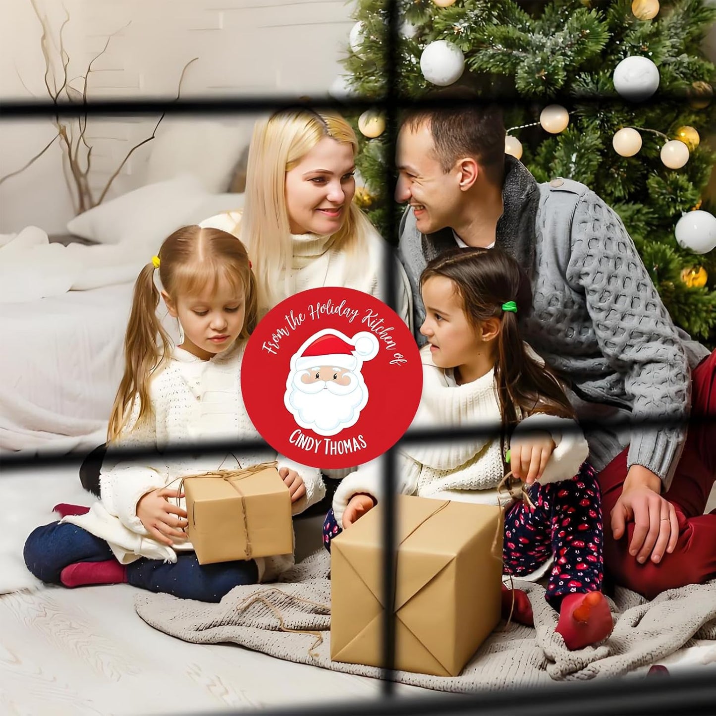 36pcs Personalized Christmas Stickers Gift Wrap Labels-Available in 12 Templates Custom Waterproof Cute Santa Reindeer Decals for Christmas Gift Box Tags Party Decorations Envelopes (Round Sticker)