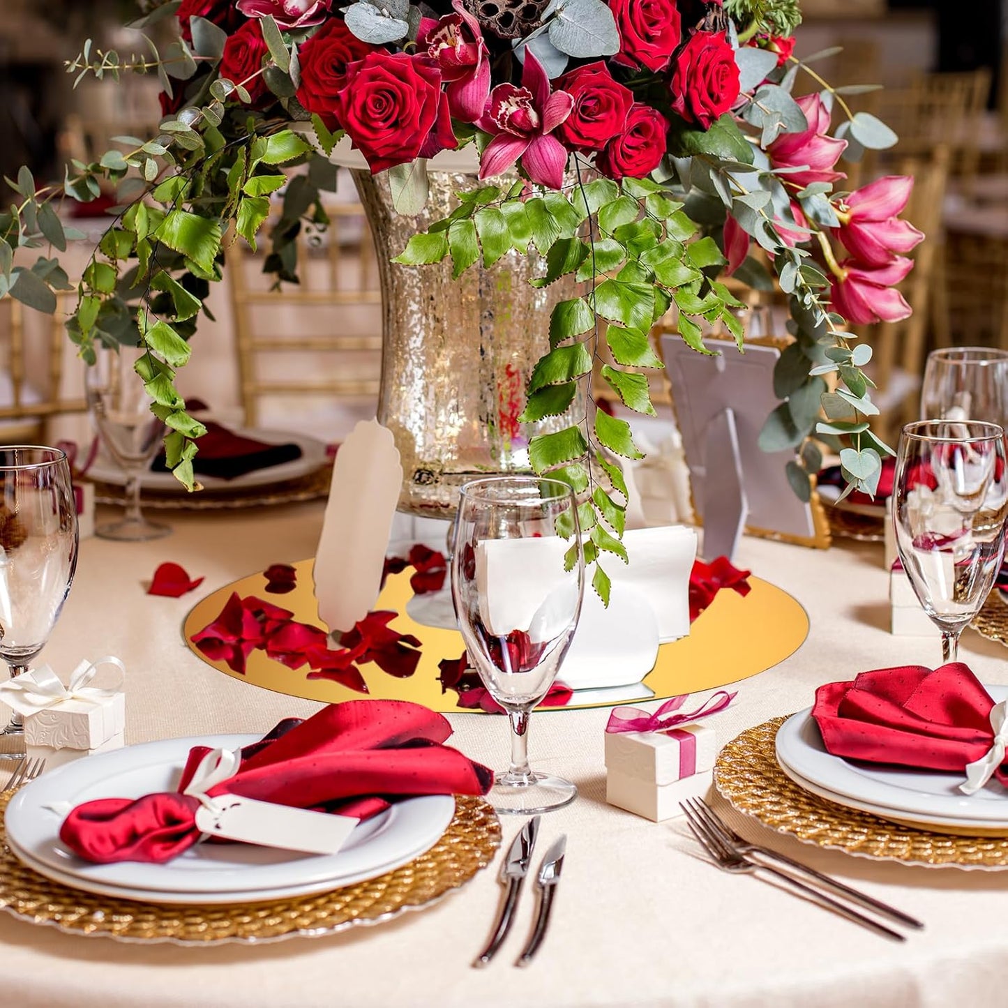 Thyle 6 Pcs 10 Inch Acrylic Round Mirrors for Tables Centerpieces Circle Mirrors Candle Plates for Wall Wedding Table Centerpieces for Baby Shower Party, Thickness 1 mm (Gold)