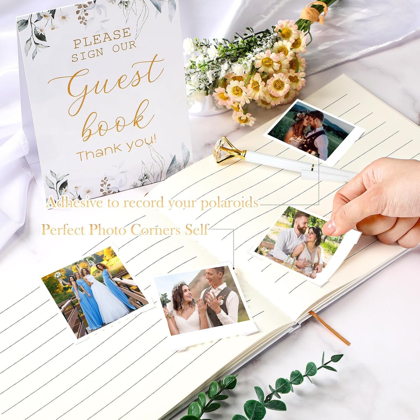 Wedding Guest Book Personalized Photo Guestbook to Sign at Reception Wedding Guest Sign in Book Photo Album Hard Cover 88 Lined Pages for Baby Shower Birthday Anniversary Party(Greenery)