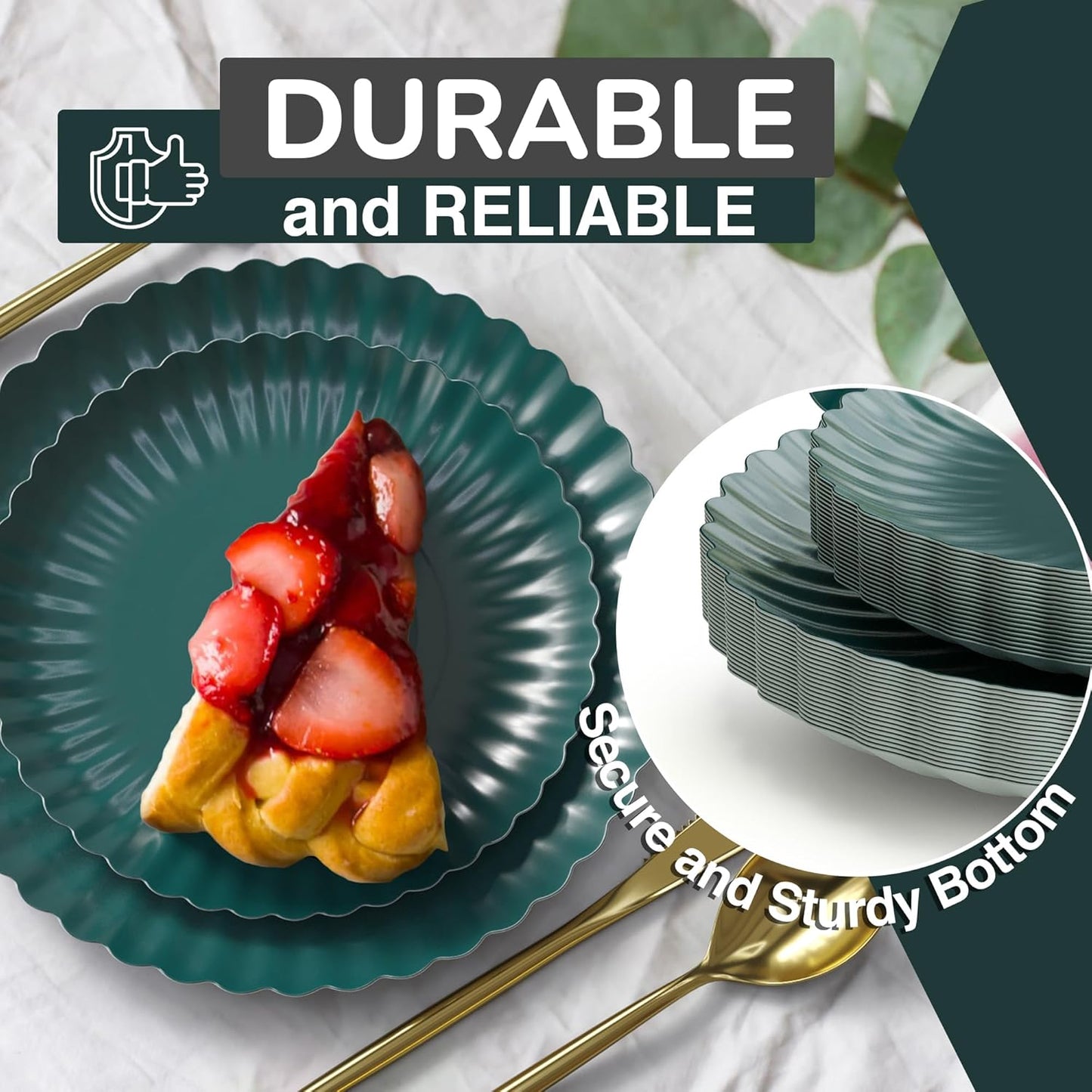 Trendables Scalloped Paper Plates 8.5 Inch & 10.5 Inch 80 Pcs Dinner Plate Set Fancy Disposable Plates for Party for 40 Guests 40 X 8 & 40 X 10 Large & Small Paper Plate Set for Parties Black Aqua