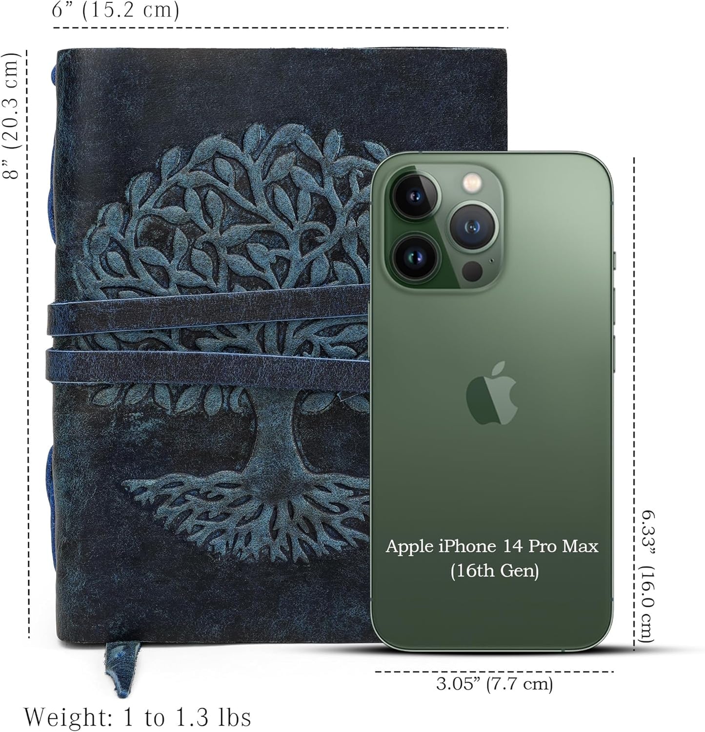 LUXEORIA Tree Of Life Leather Journal for Women and Men, Handcrafted Leather Journal for Writing Womens, Sketchbook, Travel Diary with Unlined Deckle Paper, Dark Blue 6x8