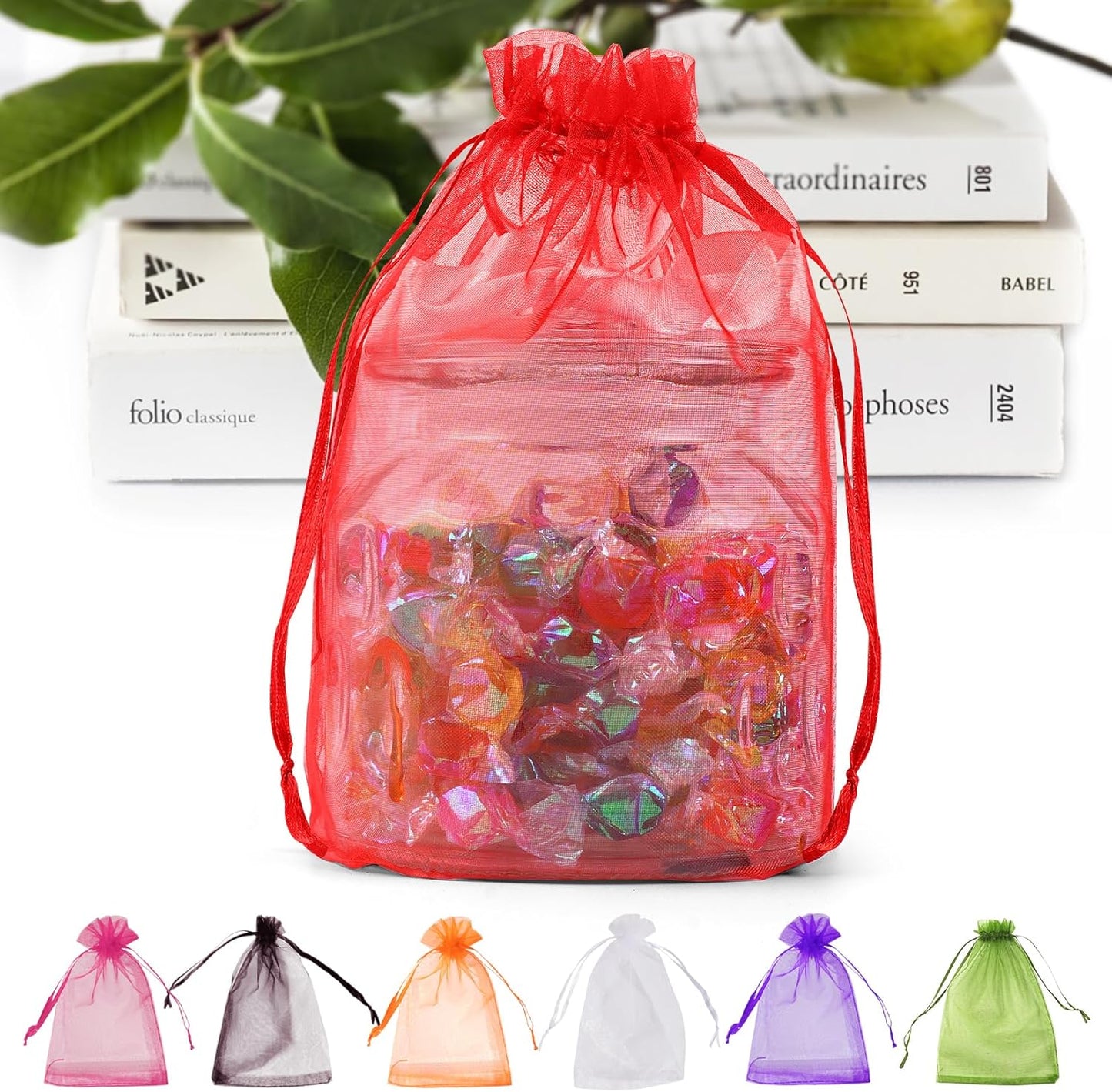 ANZNKU 100 Pack Red Organza Bags 6x9 inches Mesh Bags Drawstring, Gift Bag for Party Favor Christmas Wedding Mesh Festival Makeup