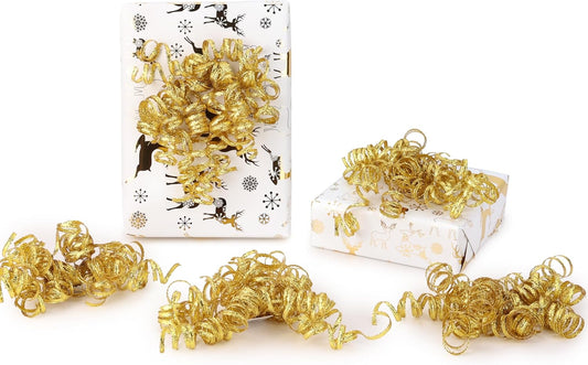 6" Metallic Gold Christmas Curly Ribbon Bows for Gift Wrapping Self Adhesive Gift Bows for Holiday Decor, Baskets, Birthday, Wedding, Presents, Party Favors Decorations 6 Counts