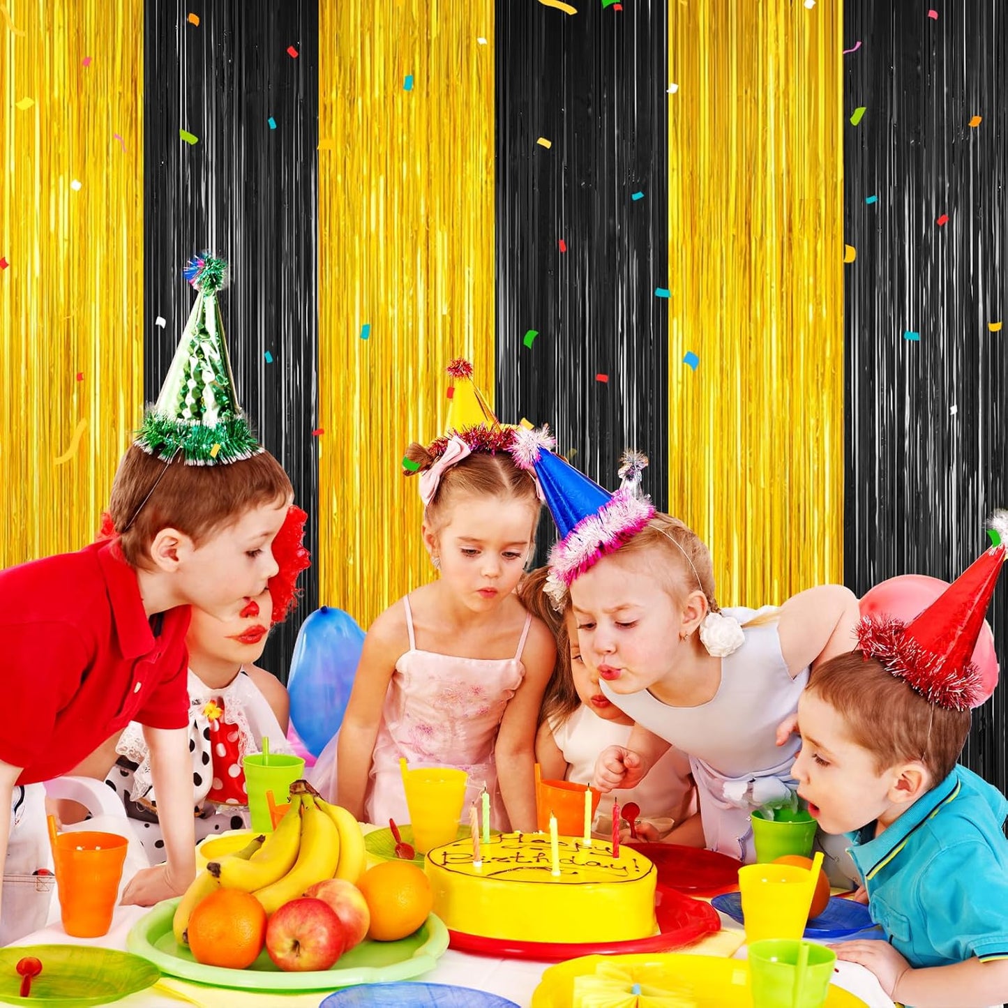 Black and Gold Party Streamers Decoration, 2Pack Graduation Tinsel Backdrop Party Decorations, Foil Fringe Backdrop for 2025 NYE/Anniversary/Farewell/Cocktail/Prom/EID/Birthdays Xmas Wedding Decors