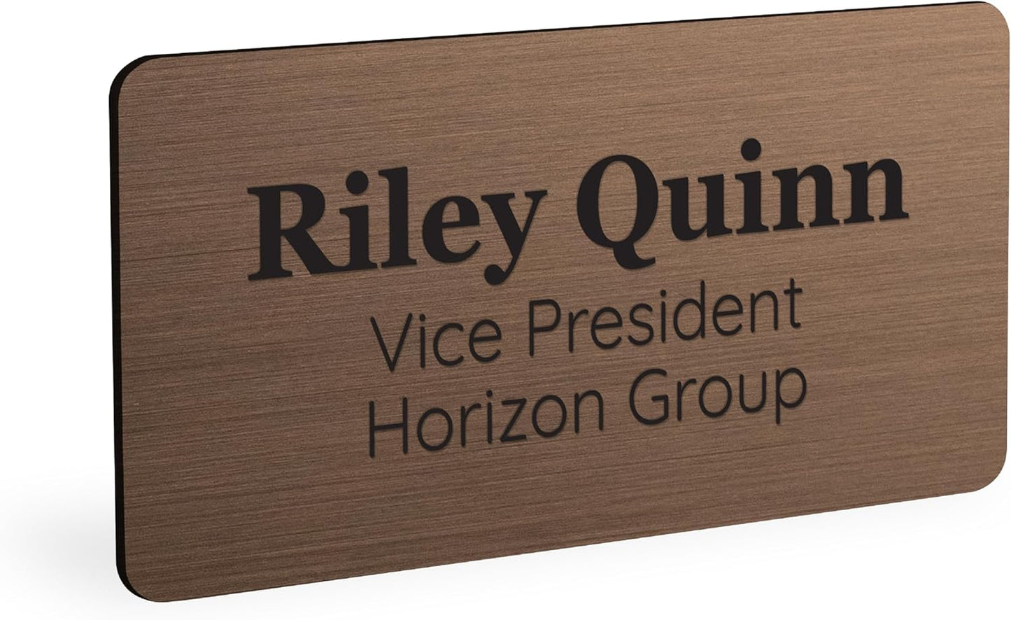ExcelMark Custom Name Tag - Engraved Name Badge with Pin or Magnetic Backing, 16 Colors, 6 Fonts, and 2 Sizes to Choose from (Bronze w/Black Letters, 1.5"x 3")