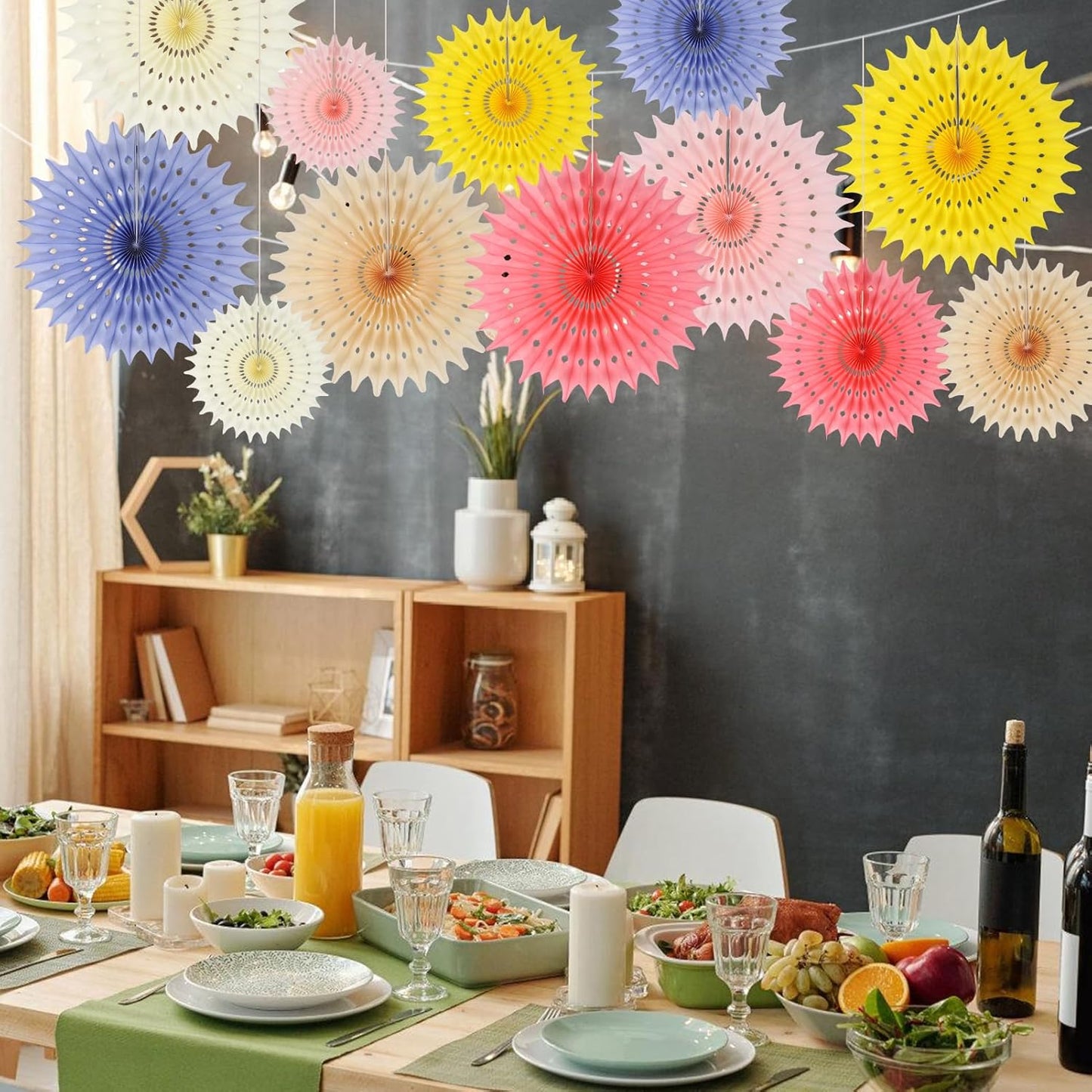 BestoFun 12PCS Paper Fans Light Color Party Decorations Tissue Paper Flowers Decorations for Girl Groovy Birthday Baby Shower Wedding Bachelorette Room Wall Hanging Décor