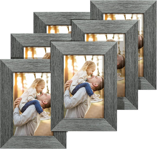 TWING 5 X 7 Picture Frames Set of 6, Rustic Grey Farmhouse Photo College Frame for Wall Decor or Table Top Display