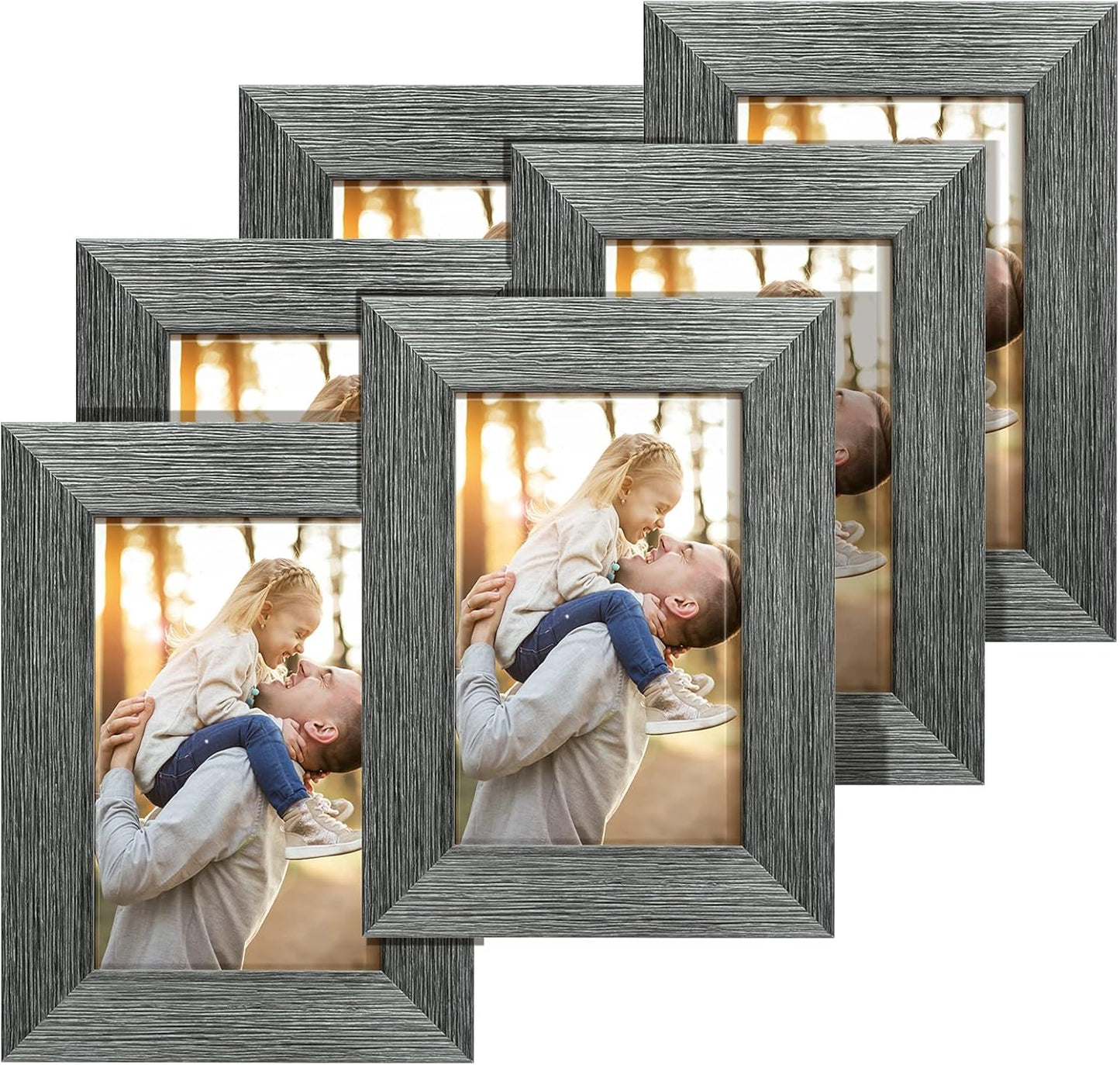 TWING 4X6 Picture Frames Collage Set of 6, Photo Collage Frame for Wall Decor or Table Top Display Gray