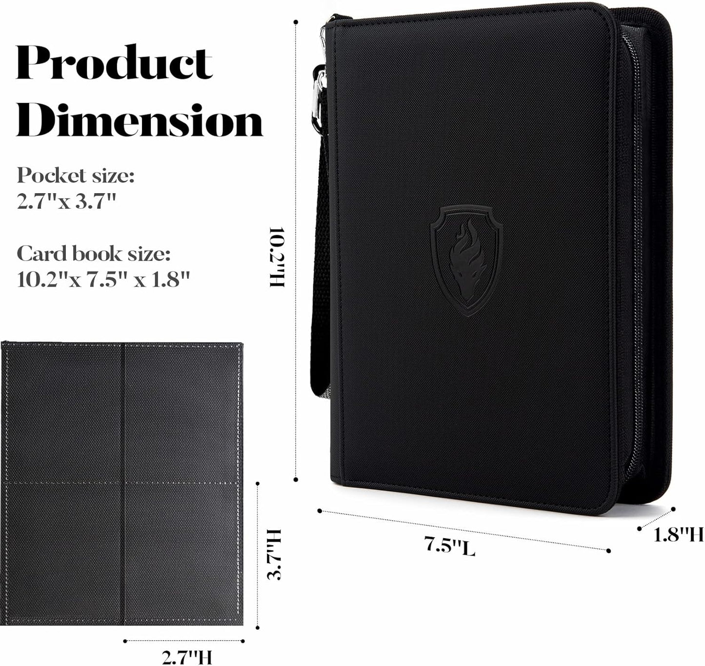 Premium 4 Pocket Zip Card Binder, Trading Card Binder for 320 Cards, Portable PU Card Collection Binder, Collector Card Album Folder for MTG, TCG, Sports Cards, Game Cards (Black)
