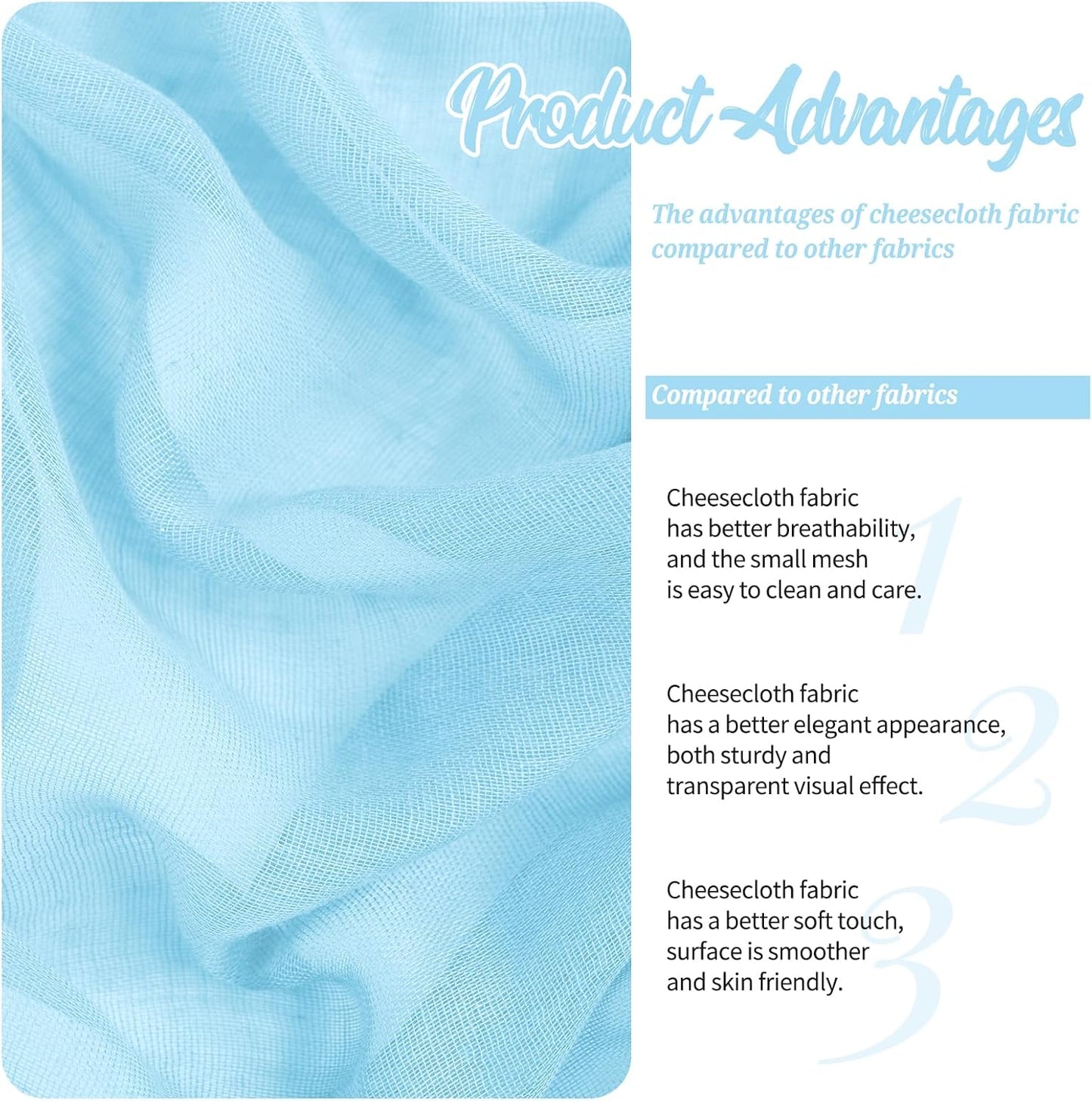 4 Panels Light Blue Wedding Arch Draping Fabric Cheesecloth Fabric 35" x 20FT Gauze Fabric Arch Drapes for Wedding Reception Sheer Backdrop Photo Background Household or Out Door Curtain