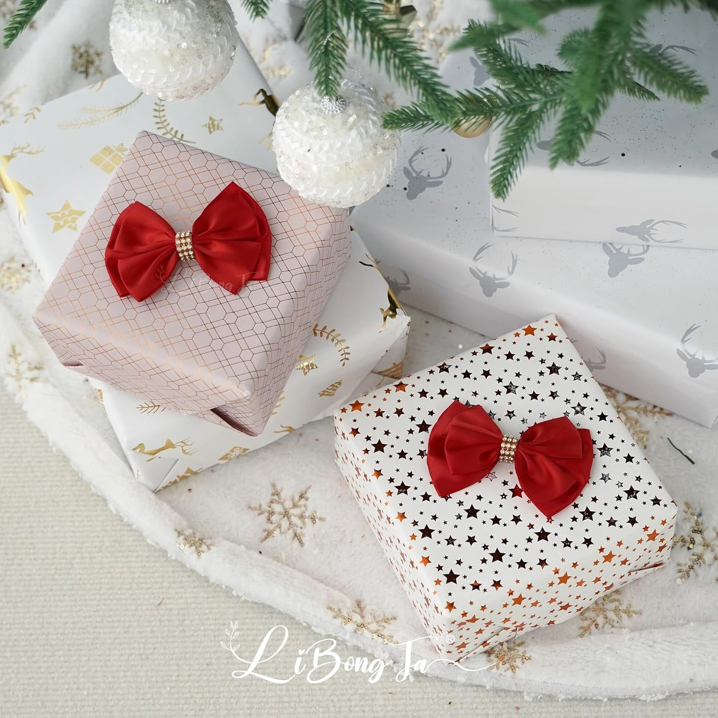 Red Bows 4'' Premade Satin Ribbon Bow, Red Gift Bows with Rhinestone, Wrapping Bows for Presents, Greeting Cards, Treat Bags, Wine Bottles, Valentines Bows for Gift Wrapping-12 Counts