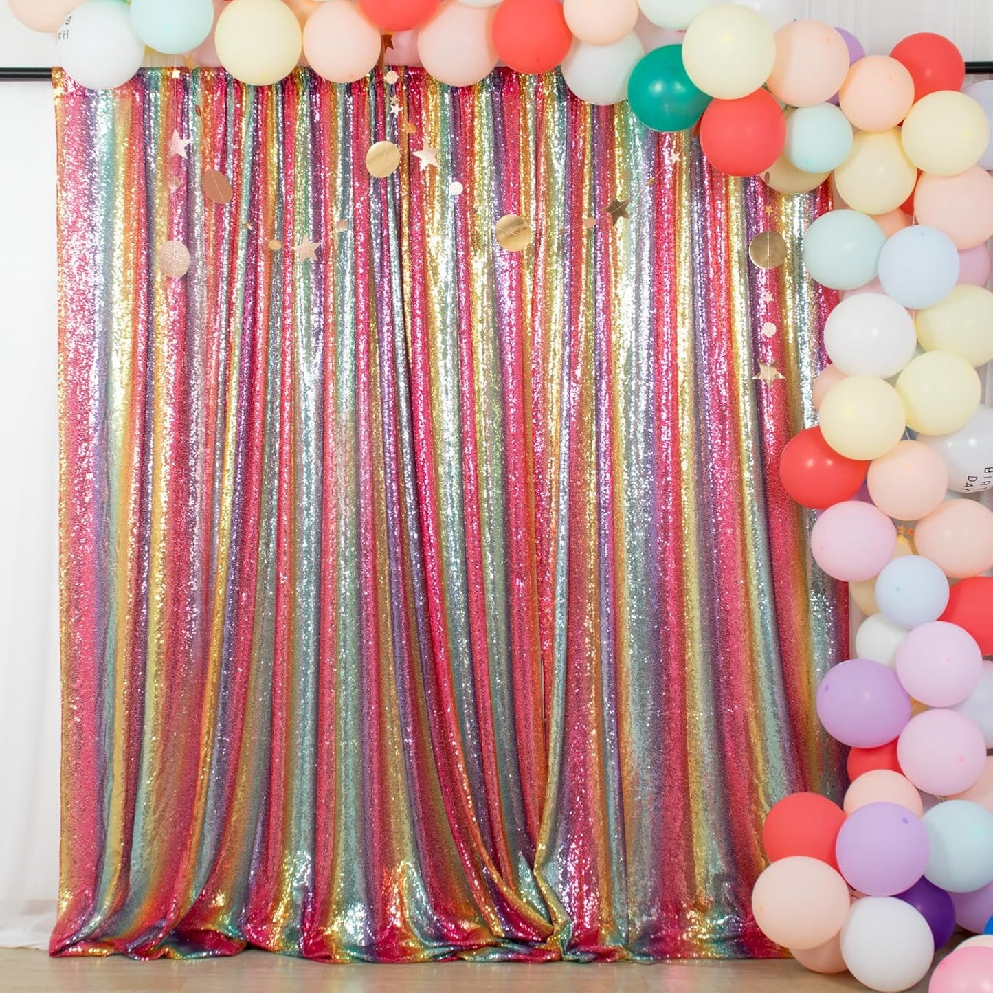 ShinyBeauty Sequin Backdrop Rainbow 10FTx10FT Fabric Curtain Shimmer Wall Backdrops for Photography Event Birthday Party Decor Backgrounds