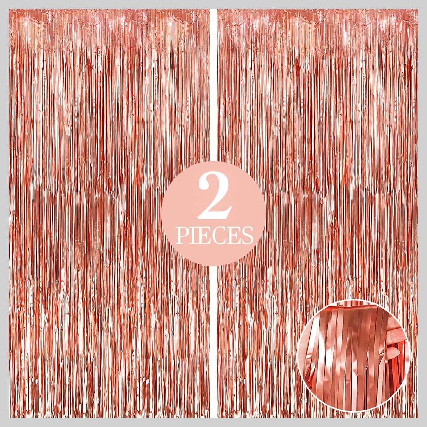 KatchOn, Rose Gold Fringe Curtain - Pack of 2 | Rosegold Backdrop for Anniversary, Wedding, Bachelorette Party Decorations| Fringe Backdrop for Rose Gold Birthday Decorations