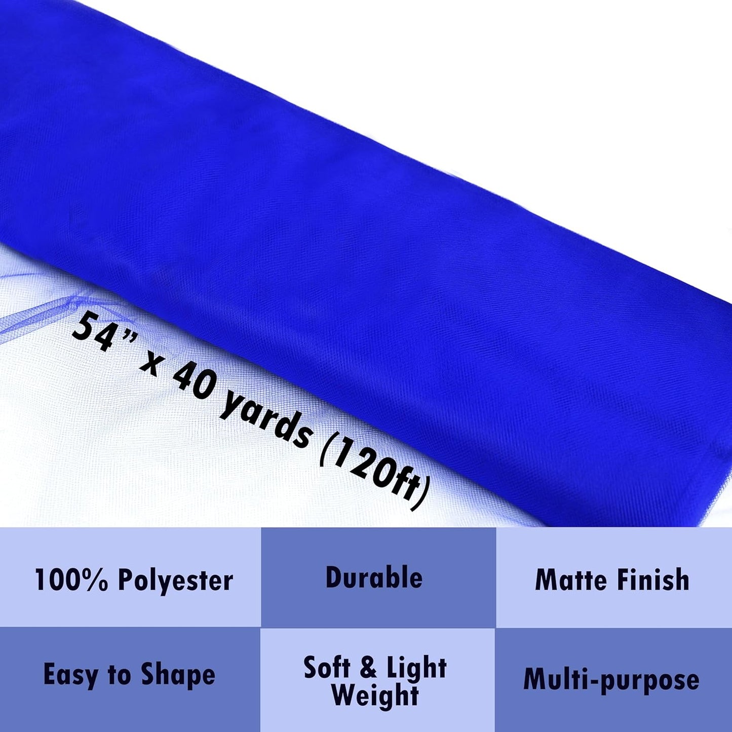 Craft And Party, Royal Blue Fabric Tulle Roll 54 Inch by 40 Yards (120 ft) Fabric Tulle Bolt for DIY Tutu Skirt, Wedding and Decoration (Royal Blue)