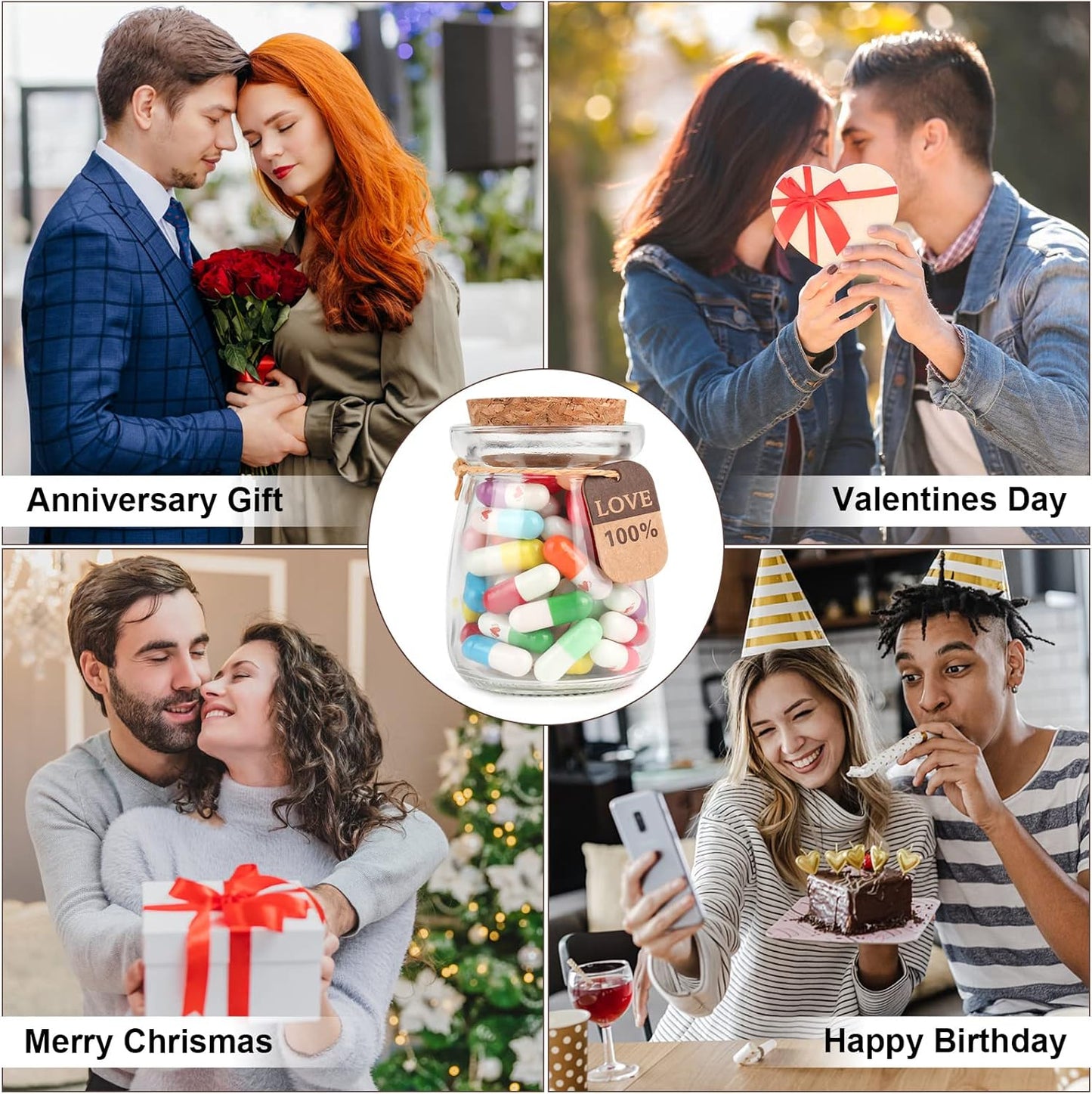 Capsule Letters Message in a Bottle - Long Distance Relationships Gift for Boyfriend Girlfriend Birthday,Valentine's Day,Christmas, Anniversary (Mixed Color 50pcs)