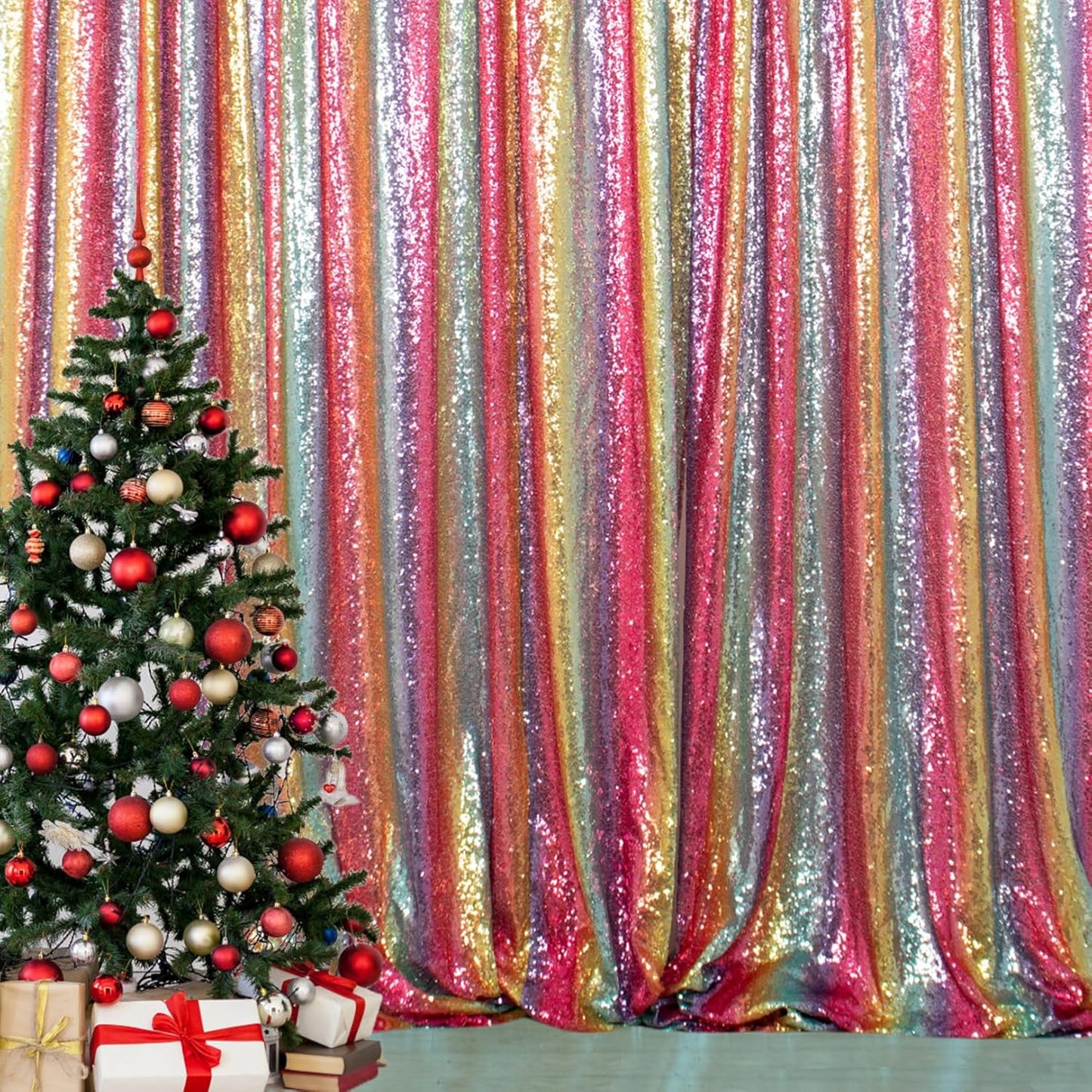 DUOBAO 10FTx10FT Rainbow Sequin Backdrop with Rod Pockets 10FT Glittering Photo Booth Backdrops Glitter Curtain for Party, Perfect for Halloween Birthday Wedding Ceremony Decor