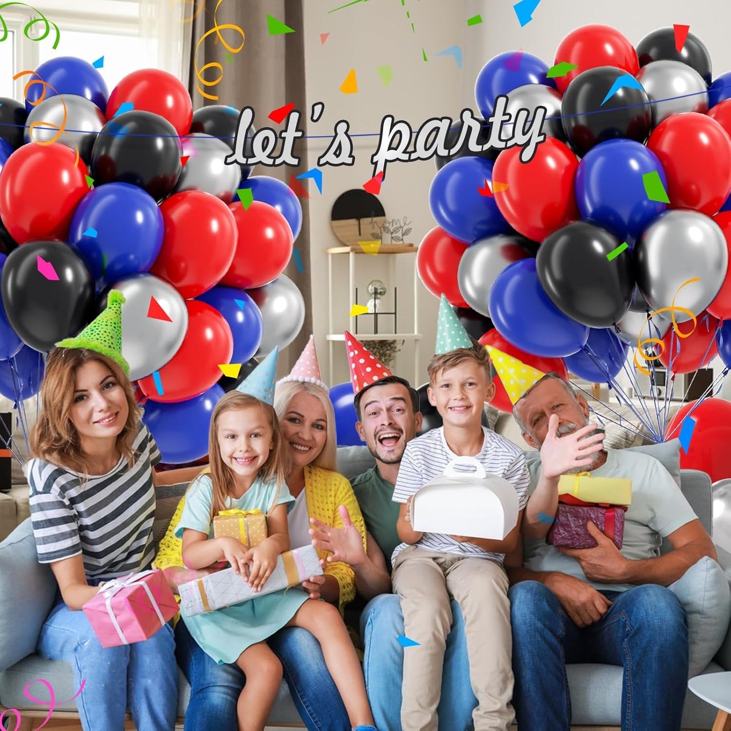 60pcs Spider Theme Balloons, Black Silver Red and Blue Balloons for Baby Shower Spider Theme Birthday Party Decorations