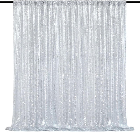 Silver Sequin Backdrop 7ft x 7ft Glitter Photo Booth Backdrop Curtains for Wedding Birthday Baby Shower Event