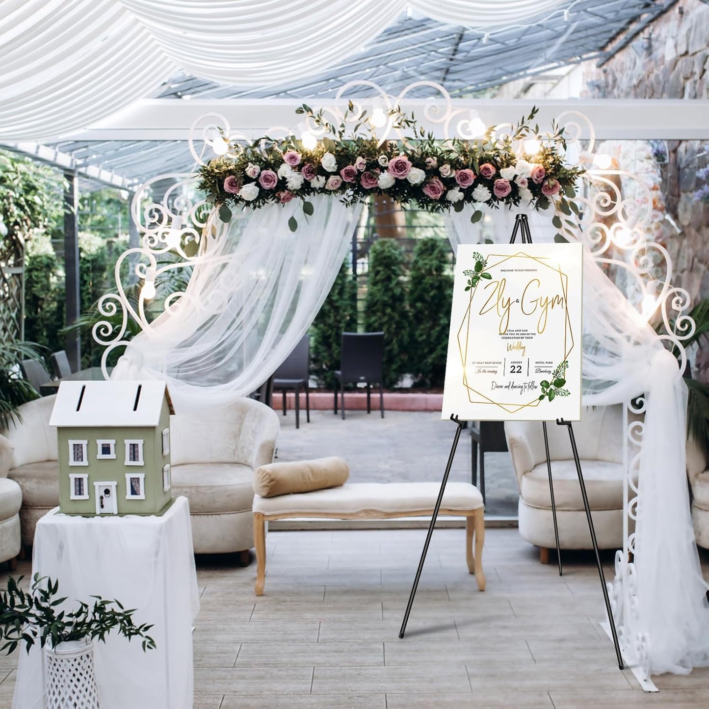 PUJIANG 6 Pack Easel for Display, Foldable Easel Stand, Metal Easels for Displaying Pictures, 63" Easels for Signs Wedding Poster Sign Holder, Art Easel for Painting with Case