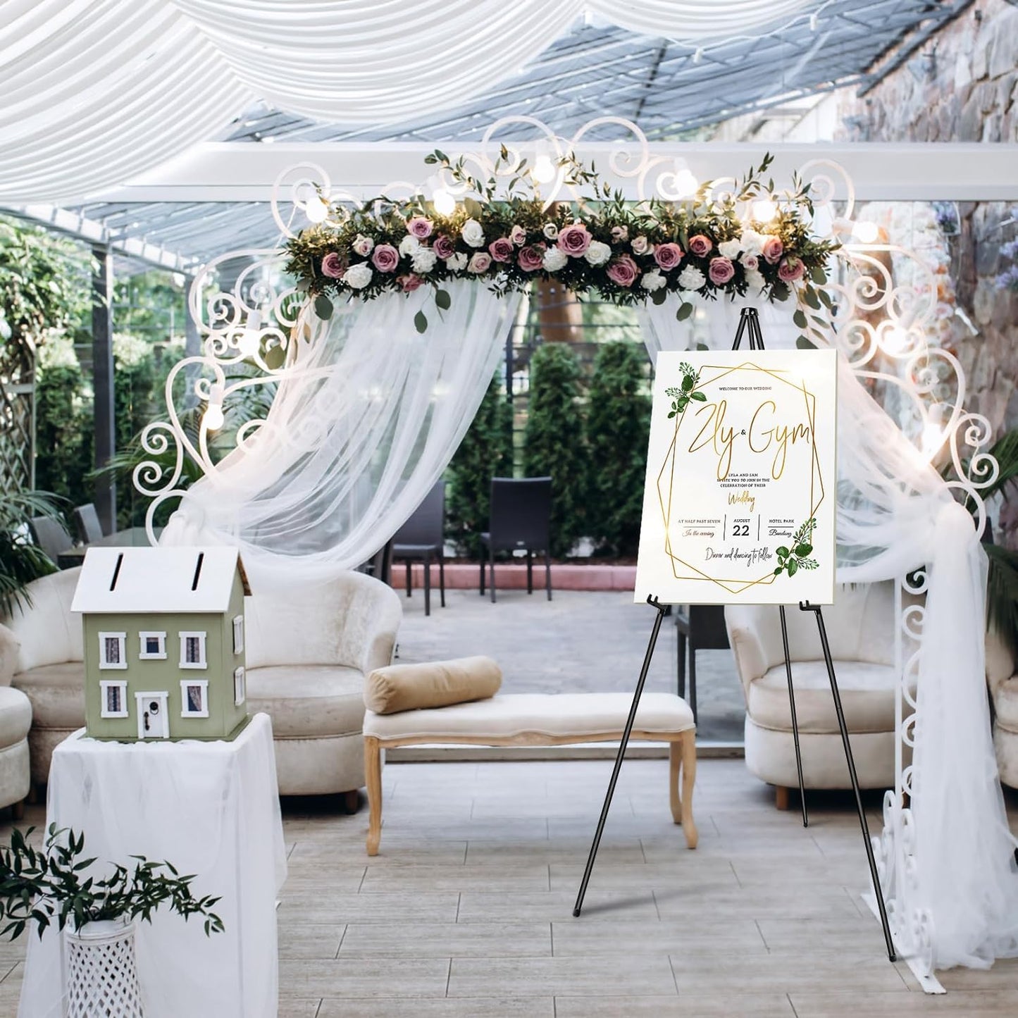 PUJIANG 3 Pack Easel Stand for Display,63" Easels for Playing Pictures, Easels for Signs, Metal Art Easels for Painting, Poster Sign Holder, Floor Display Stand for Wedding Sign with a Carrying Bag