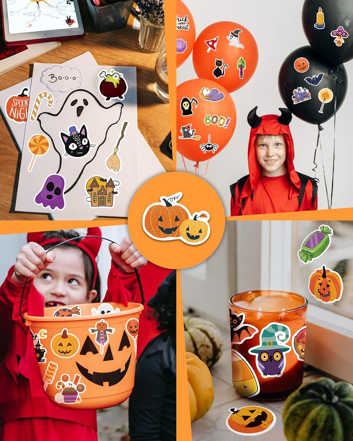 300 PCS Halloween Pumpkin Stickers, Vinyl Waterproof Stickers for Water Bottles Laptop Skateboard Computer, Halloween Party Favors Gifts Funny for Kids Teens Adults