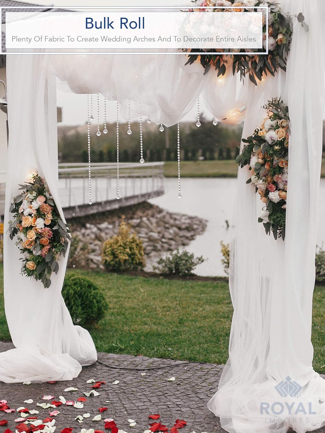 Royal Imports 54” Fabric Tulle Bolt for Wedding Party Decoration Bridal Shower - Tutu Roll, Netting Spool Ribbon Wrapping, White, 40 YDS