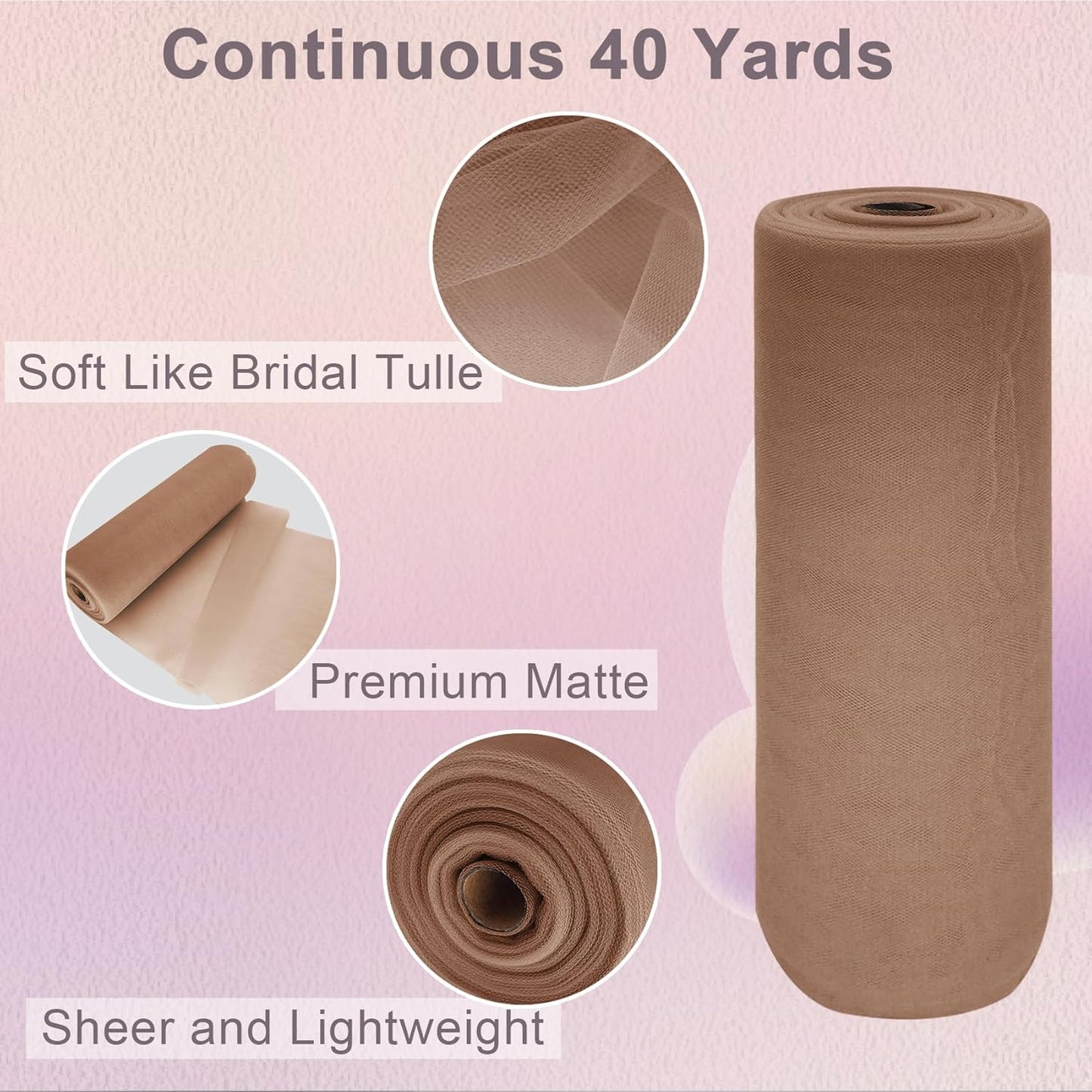 Chestnut Tulle Fabric Roll Spool Bolt (54 Inch by 40 Yards) Large Tulle Wedding Party Decoration, Tutu Skirt, Table Runner, Gift Wrapping, Bridal Shower, Soft & Drape (Chestnut)