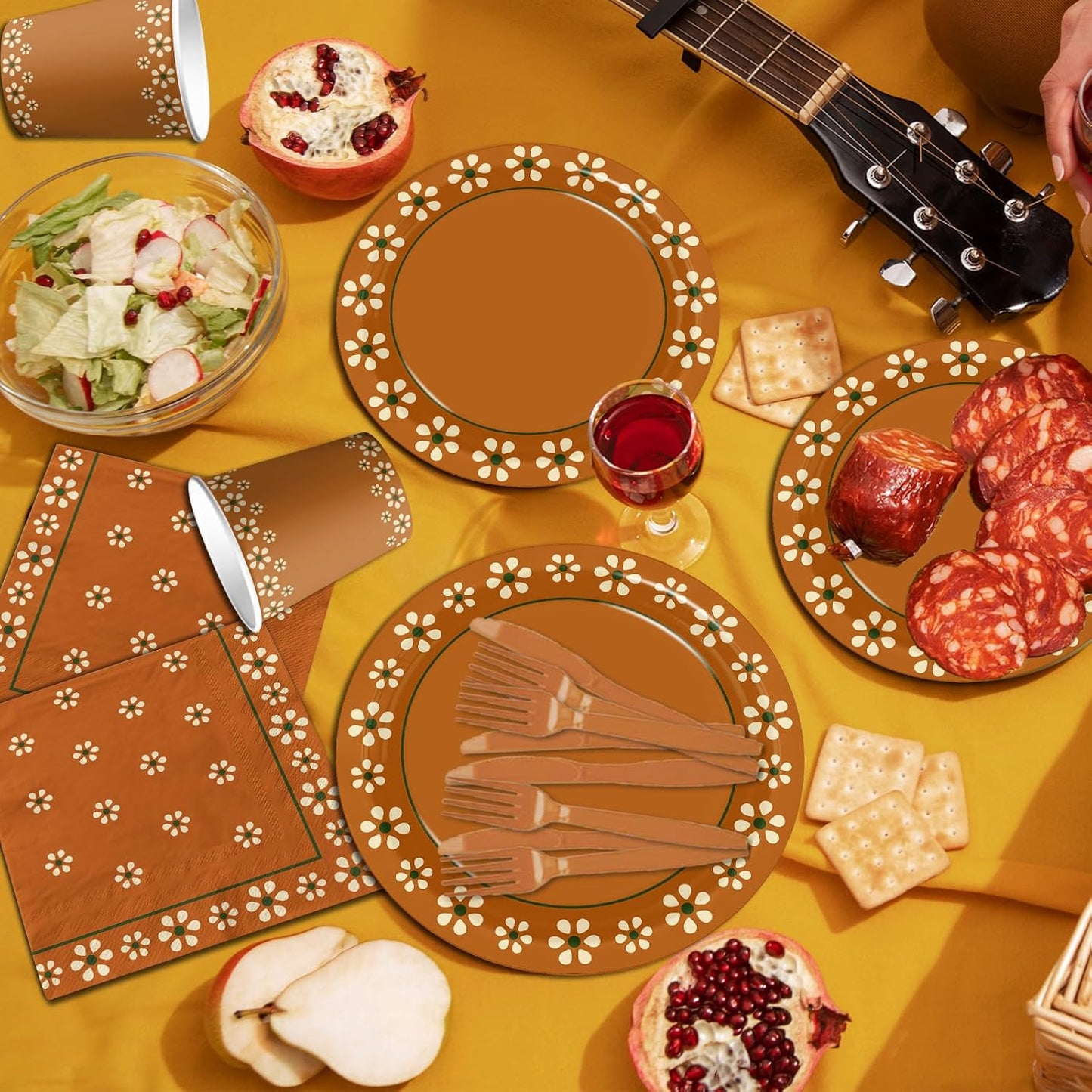 Platos De Barro Mexicanos Paper Plates，Mexica Party Decoration Mexican Cups Napkins for Mexican Theme Party Decorations,Servrs 24