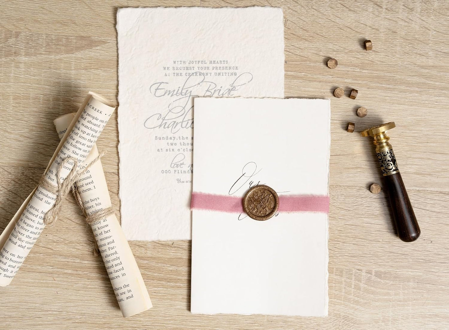 Pink Ribbon 5/8" x 21 Yards with Frayed Fringe Fabric Cotton Ribbons for Gift Wrapping Wedding Invitations Flower Bouquet Baby Shower