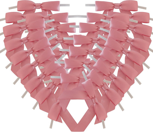 50pcs 2-1/2" Rose Gold Satin Ribbon Bows with Twist Ties Pink Satin Ribbon Bows for Candy Party Decoration Gift Packing Wrapping Accessories(2.5“,Rose Gold)