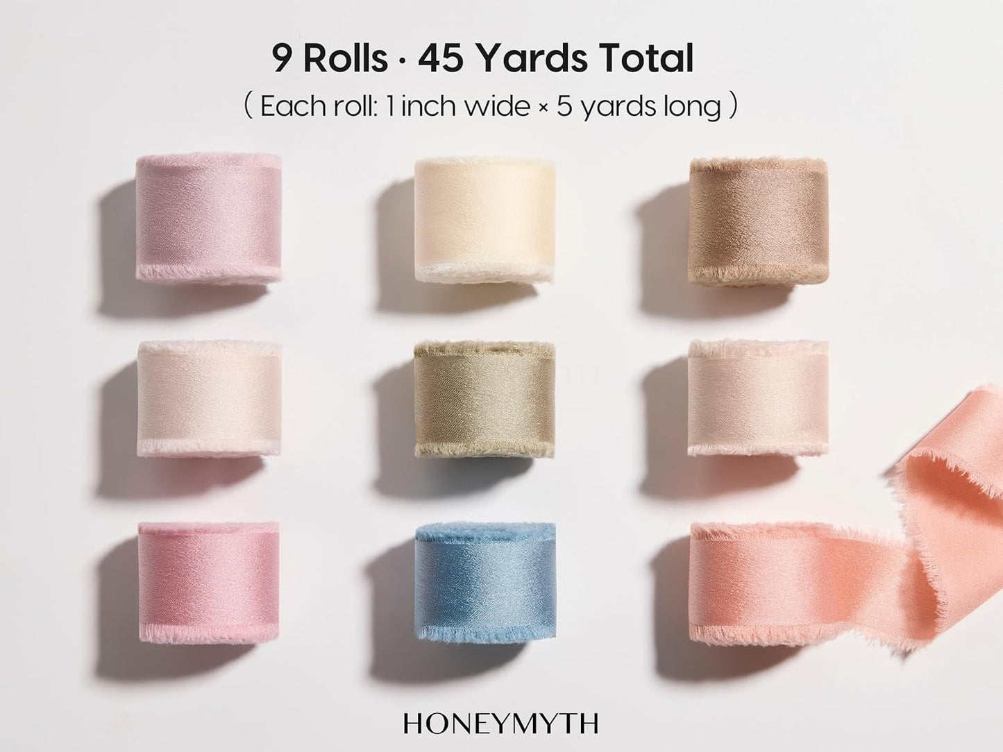 Satin Silk-Like Ribbon Set – 1" Wide, 9 Rolls, 45 Yards Total – Handmade Fringe Ribbons for Gift Wrapping, Wedding Invitations, Floral Bouquets, DIY Crafts