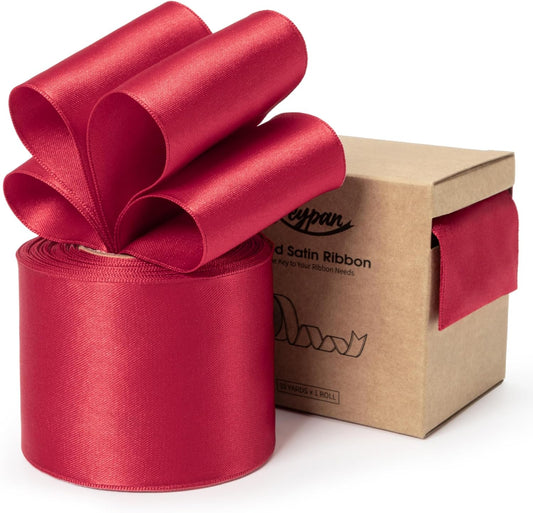 Red Satin Ribbon Double-Faced Wired Ribbons for Gift Wrapping Flower Bouquet Bows Wedding Invitation Christmas Decor Crafts 2-1/2 Inch 10 Yards