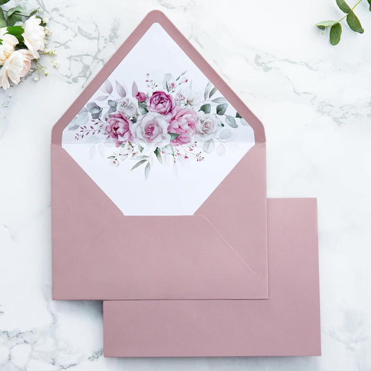 PONATIA 50PCS A7 Euro Flap Envelopes, 5.25 x 7.25'' Liner Envelope For 5x7'' Weddings Invitation Cards, Christmas Gift Cards, Acrylic Invitations, Photos (Dusty Rose)